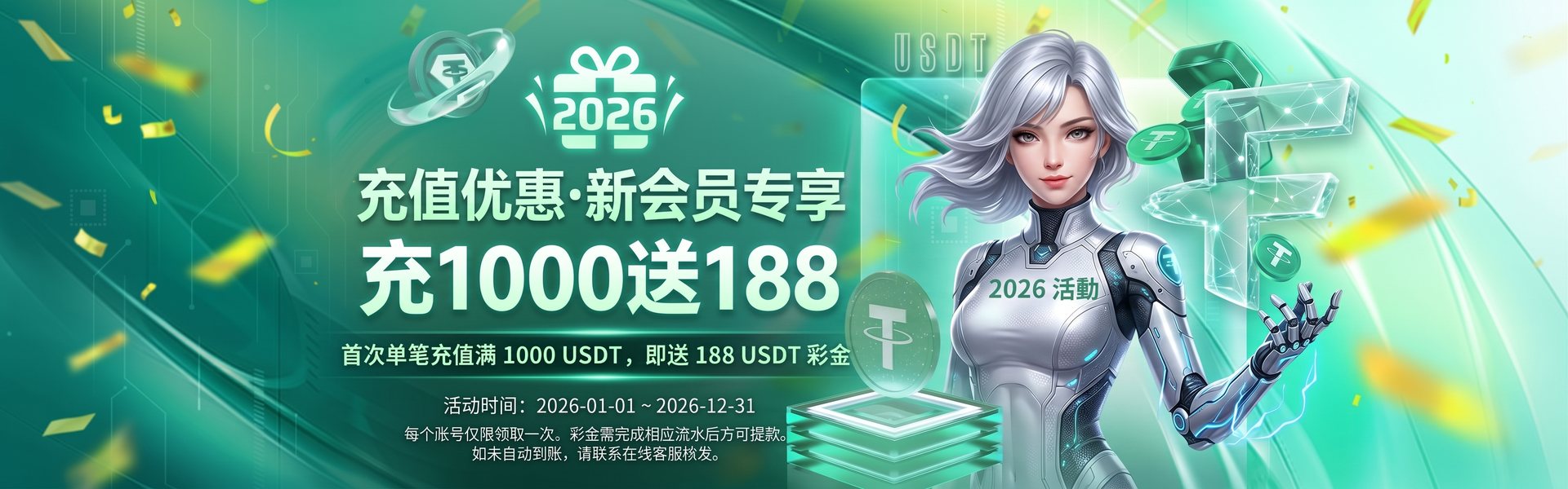 充值优惠 · 新会员专享 充1000送188